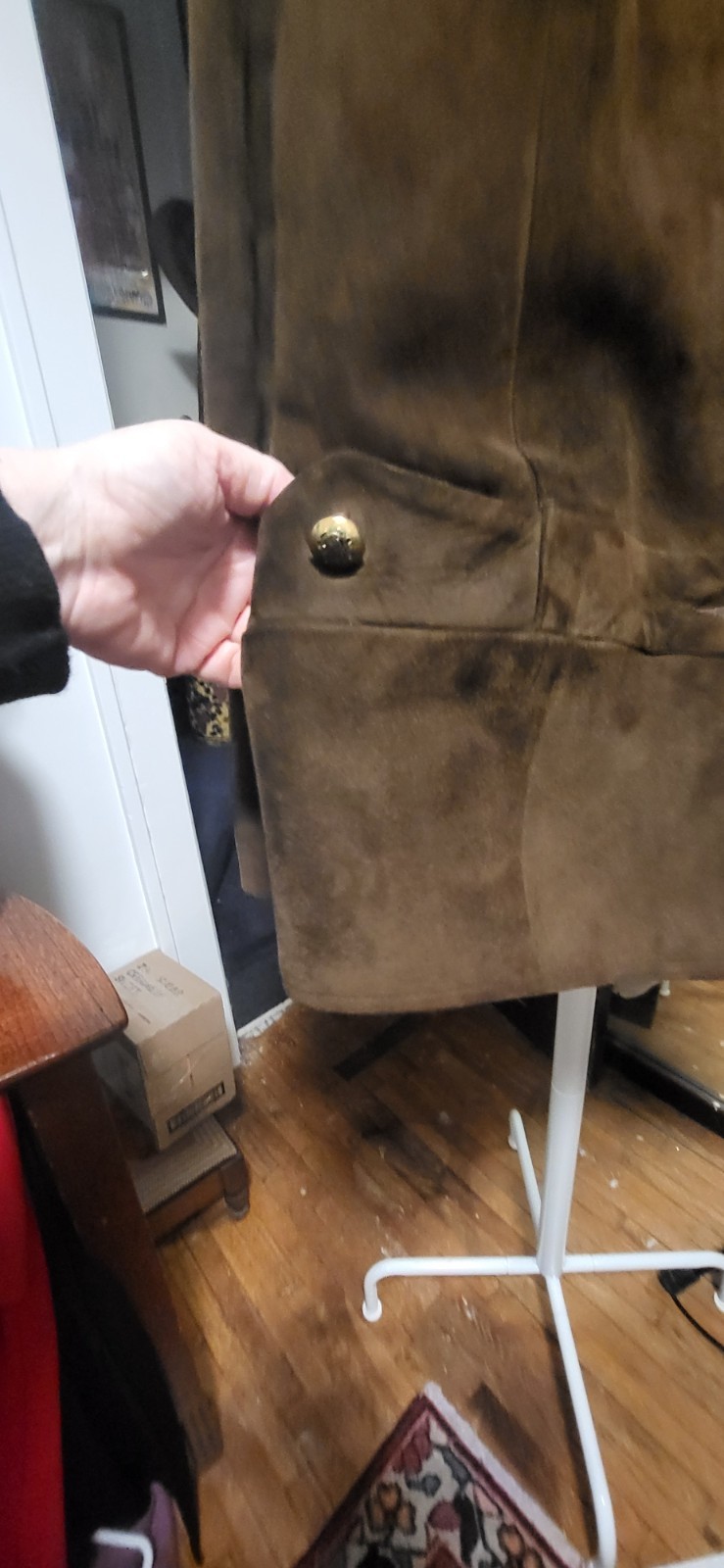 Vintage Unbranded Dark Brown Suede & Military Button Lined Short Classic Jacket