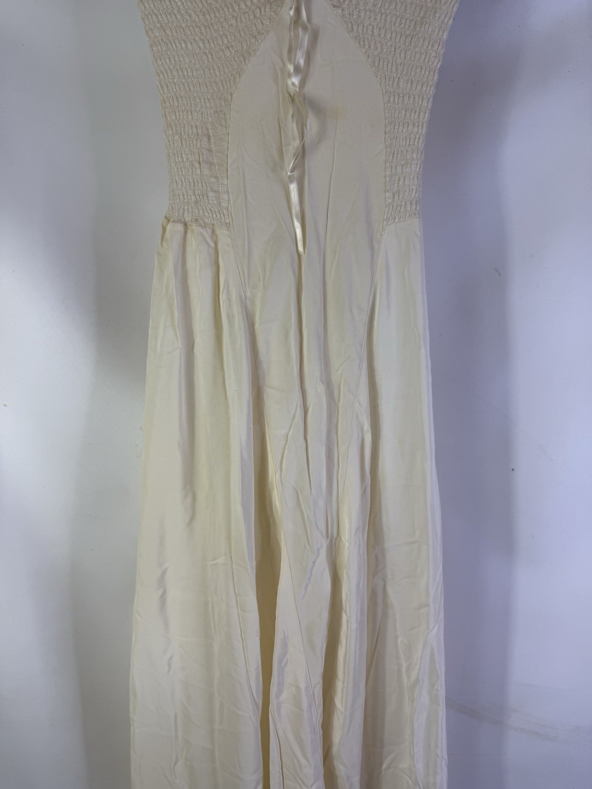 Vintage 70s Coquette Sheer Nylon Smocked Negligee Slip Dress Gown Strapless Smal