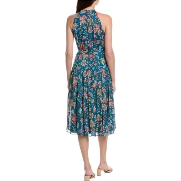 Nanette Lepore 70s vibe Teal paisley halter ruffle midi dress plus size 14 new