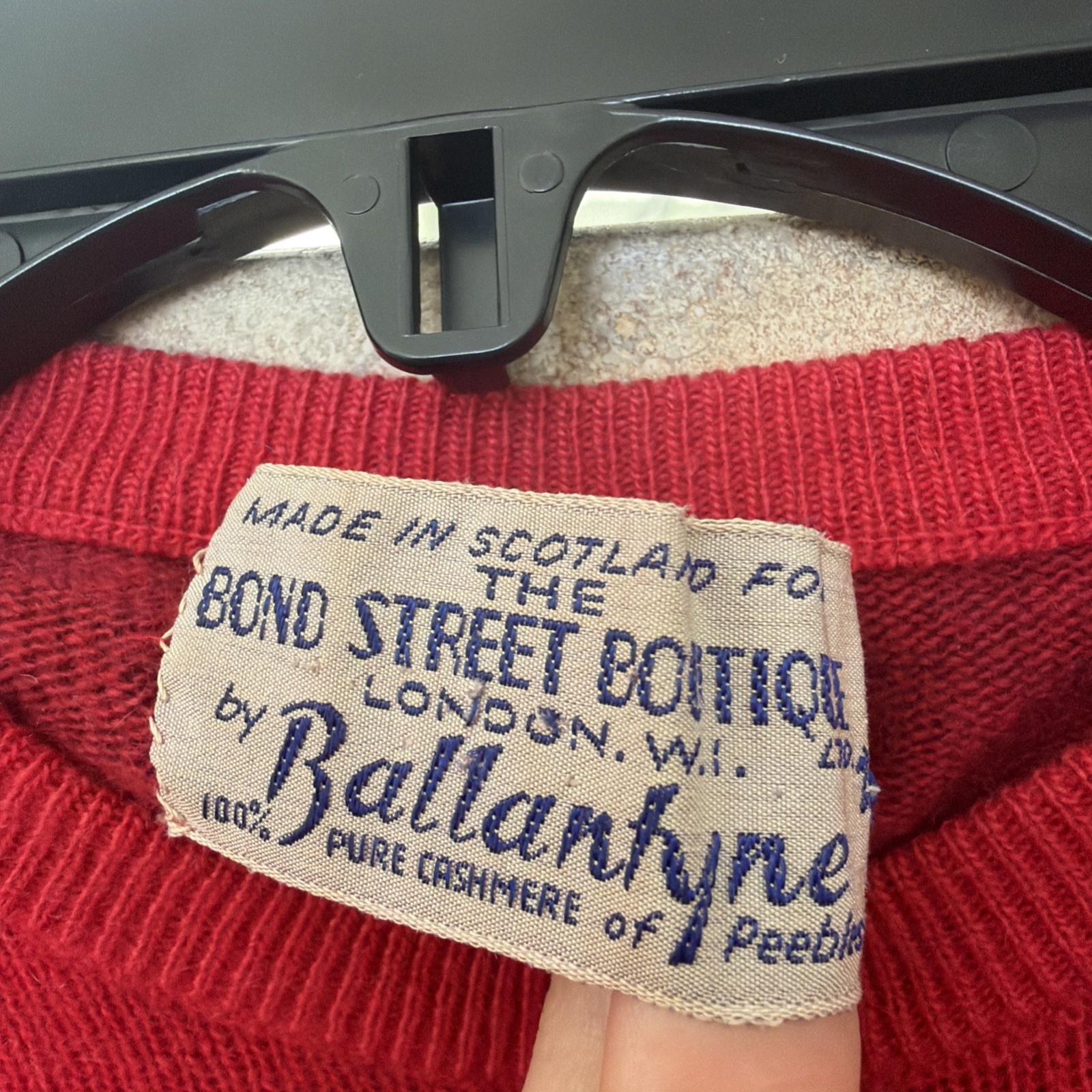 Vintage 1950s Ballantyne Scotland 100% Cashmere Cardigan Sweater Bond Street Red