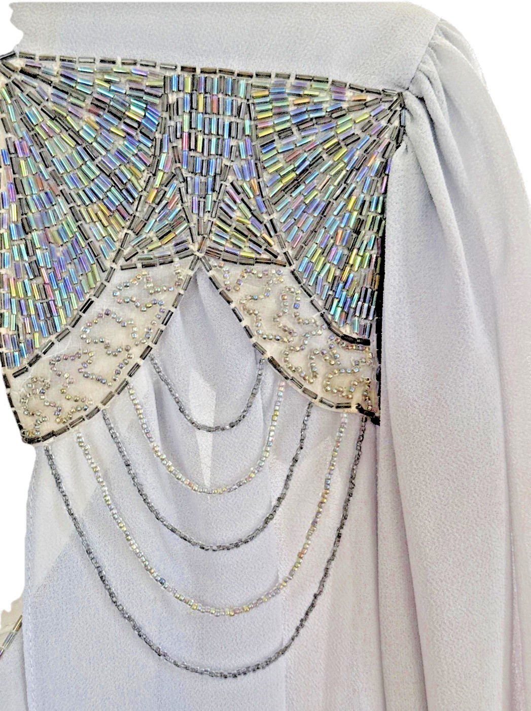 Vtg Casadei DropWaist Dress Women Sz 6 Beaded Shoulders 80s Does 20s Blue/Gray