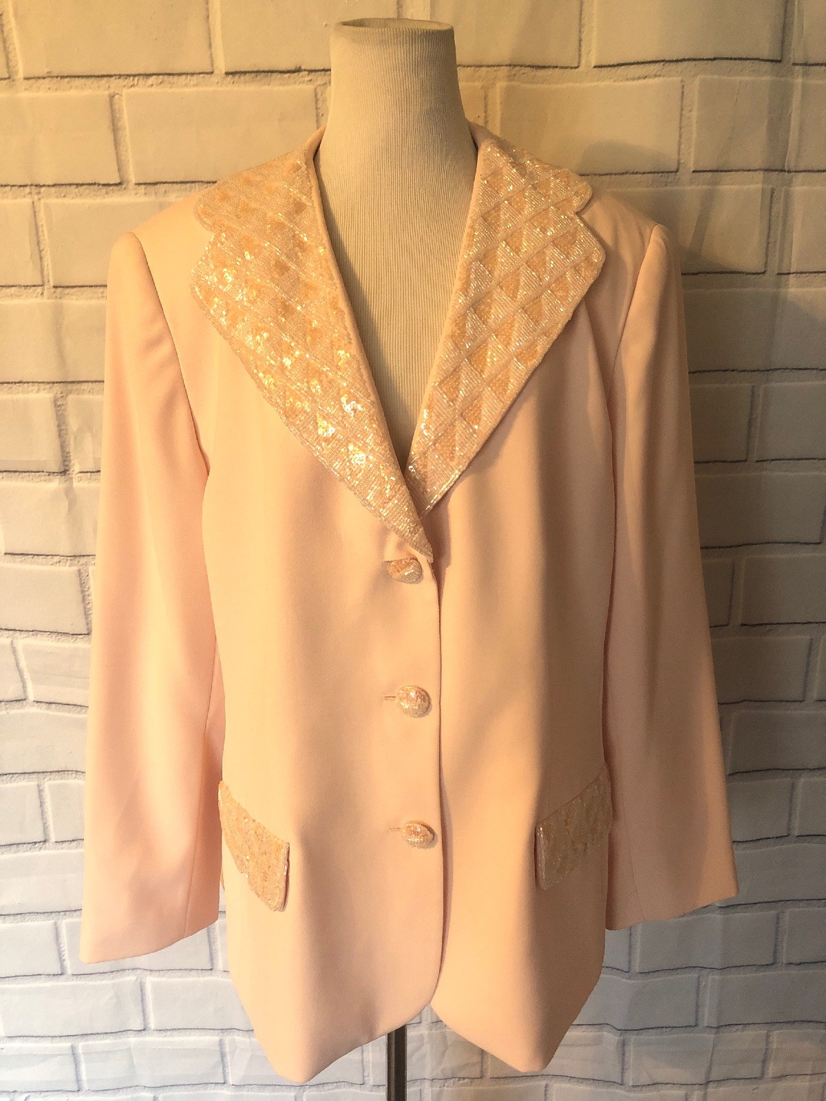 Vintage John Meyer Blazer Sz 18W Light Pink Beaded Dressy Formal Party Jacket