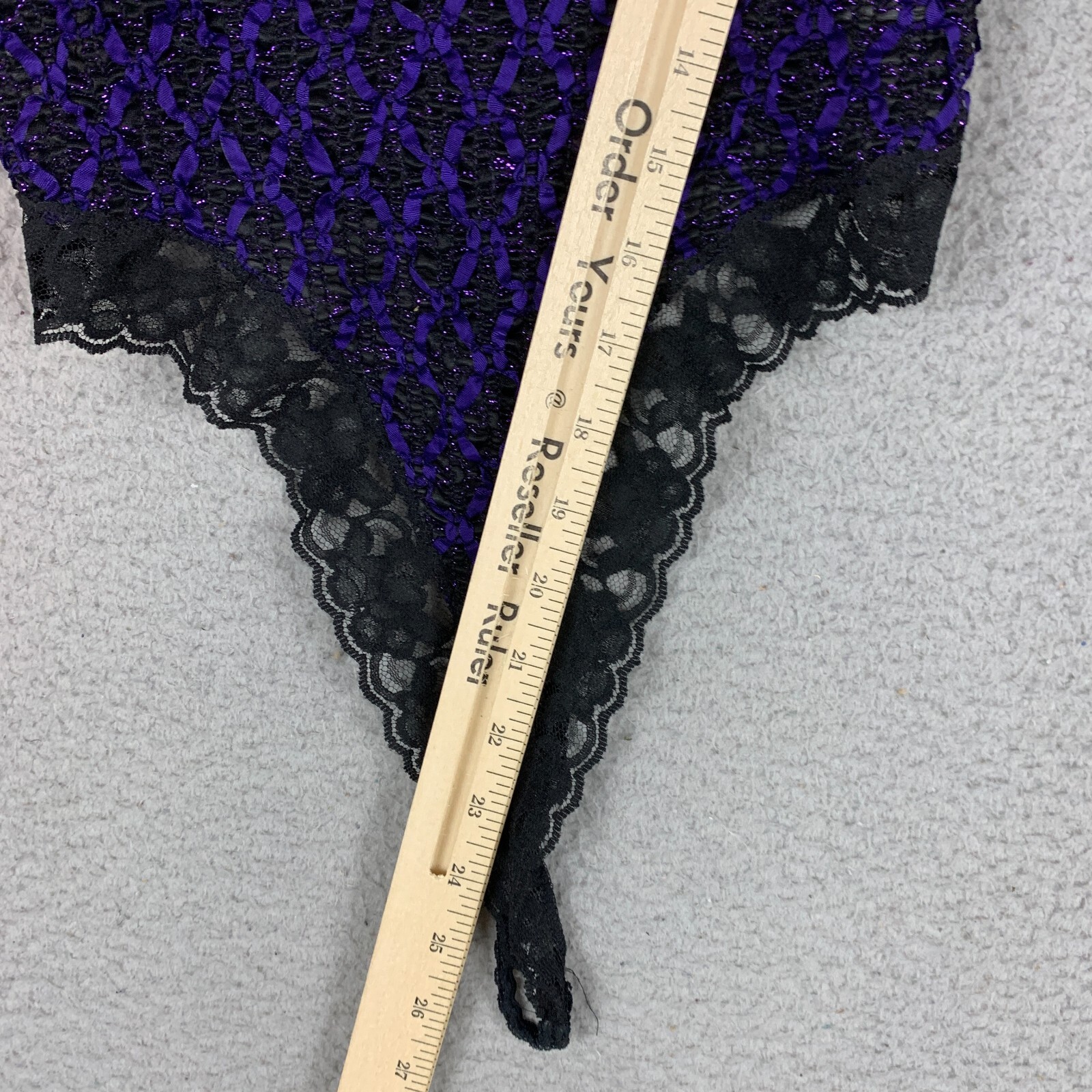 Vtg 60s Bliss Teddy Small Purple Ribbon Woven Black Lace USA Wimsy Goth Lingerie