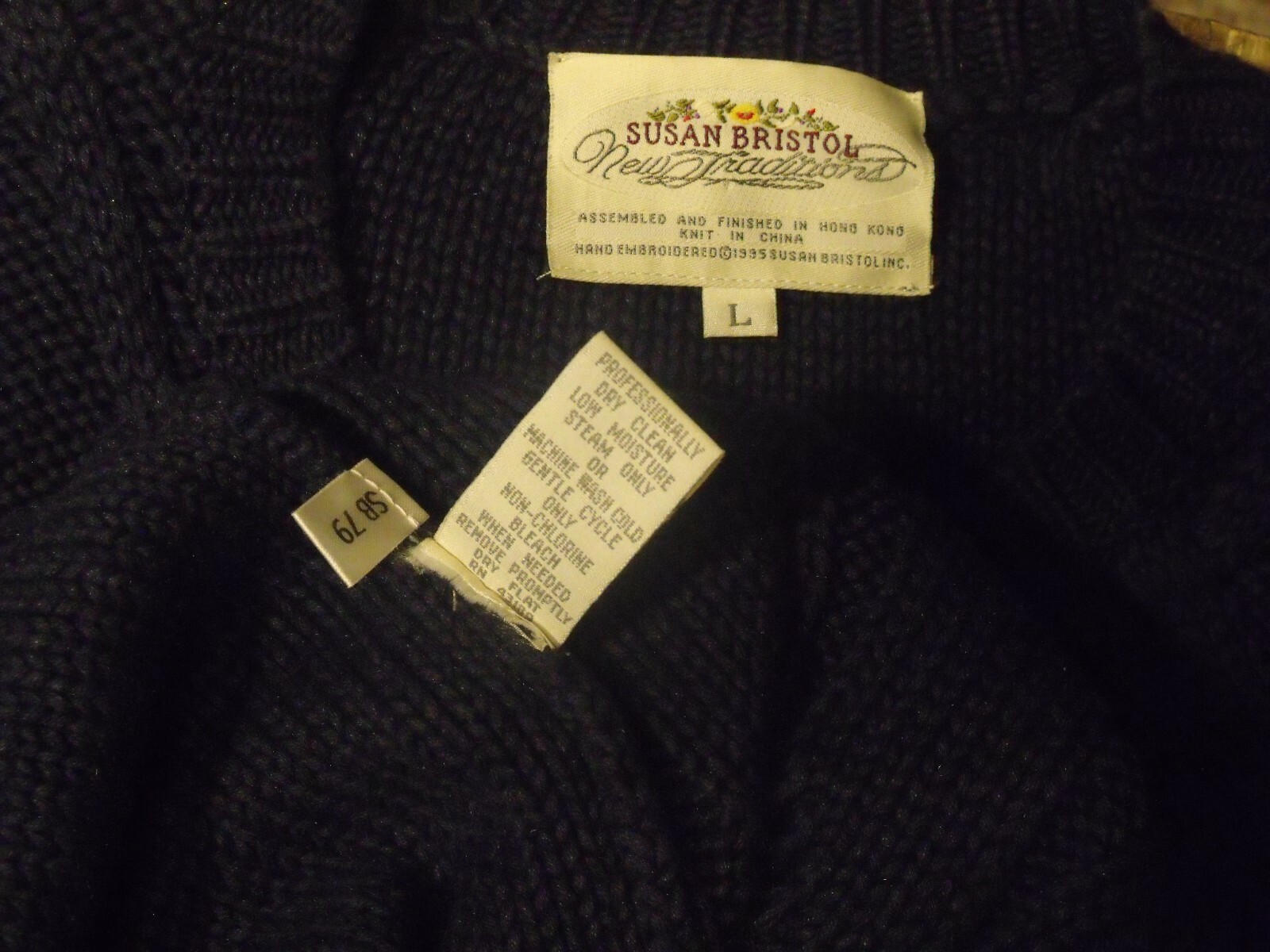 SUSAN BRISTOL L Embroidered Yachting Party Blue Sailing Sweater Vintage New Tags