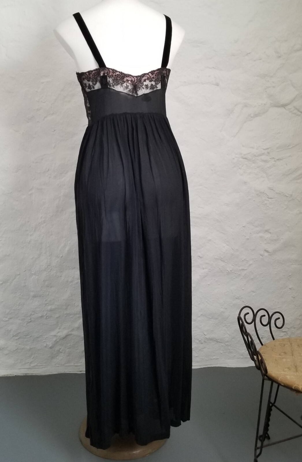 Vintage 1950s Sheer Black Nude Illusion Pink Blush Evivva Eye-ful Rayon Gown 34