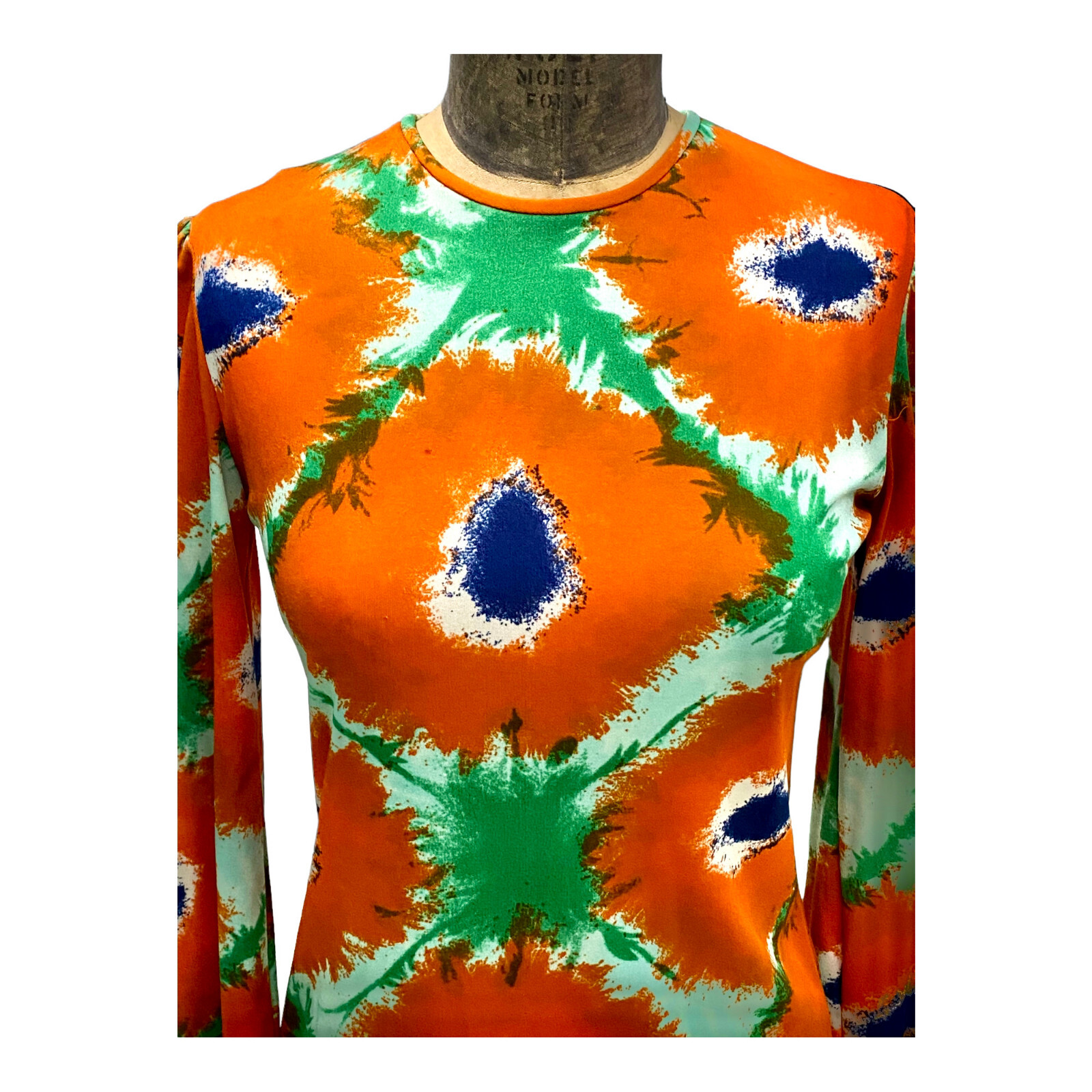 Bright Retro Vintage 70s Boho Hippy Orange Paint Splash Nylon Top Med
