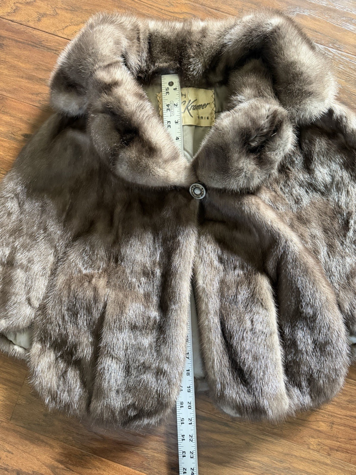 Vintage Mink Fur Capelet Bridal Wrap Stole J.C. Kramer Erie PA Rhinestone Clasp