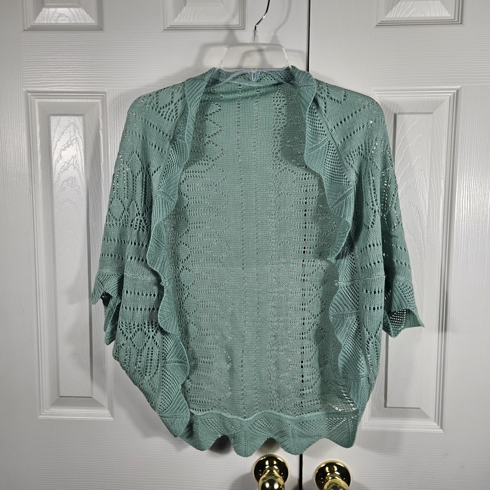 Vintage 90s Crocheted Shrug Green OSFM Knit Bolero Rufles Balletcore FairyGrunge