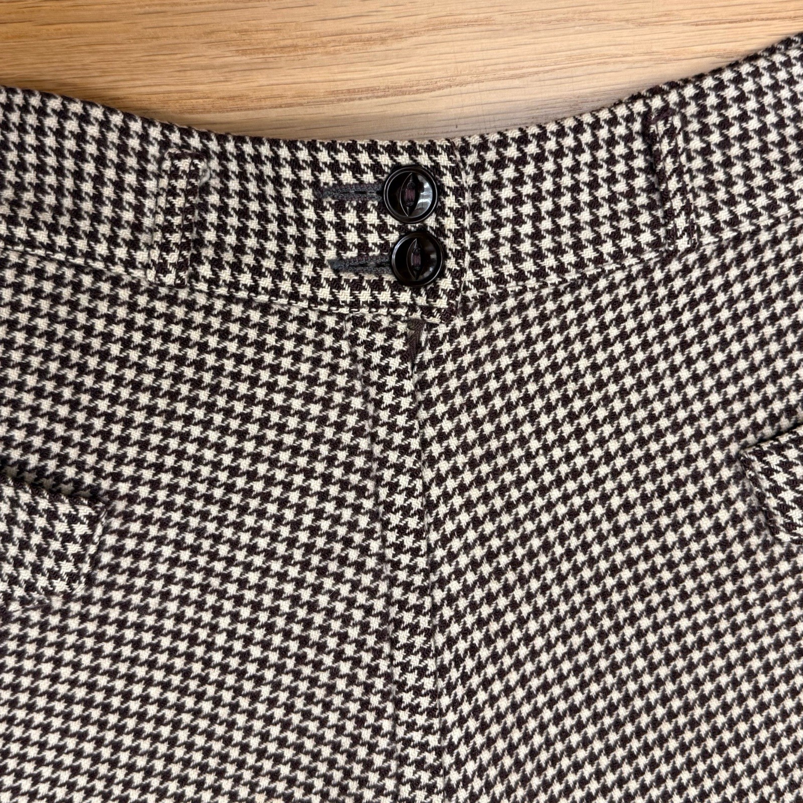Vintage A Line Pleated Brown/ Ivory Houndstooth Pattern 100% Wool Skirt