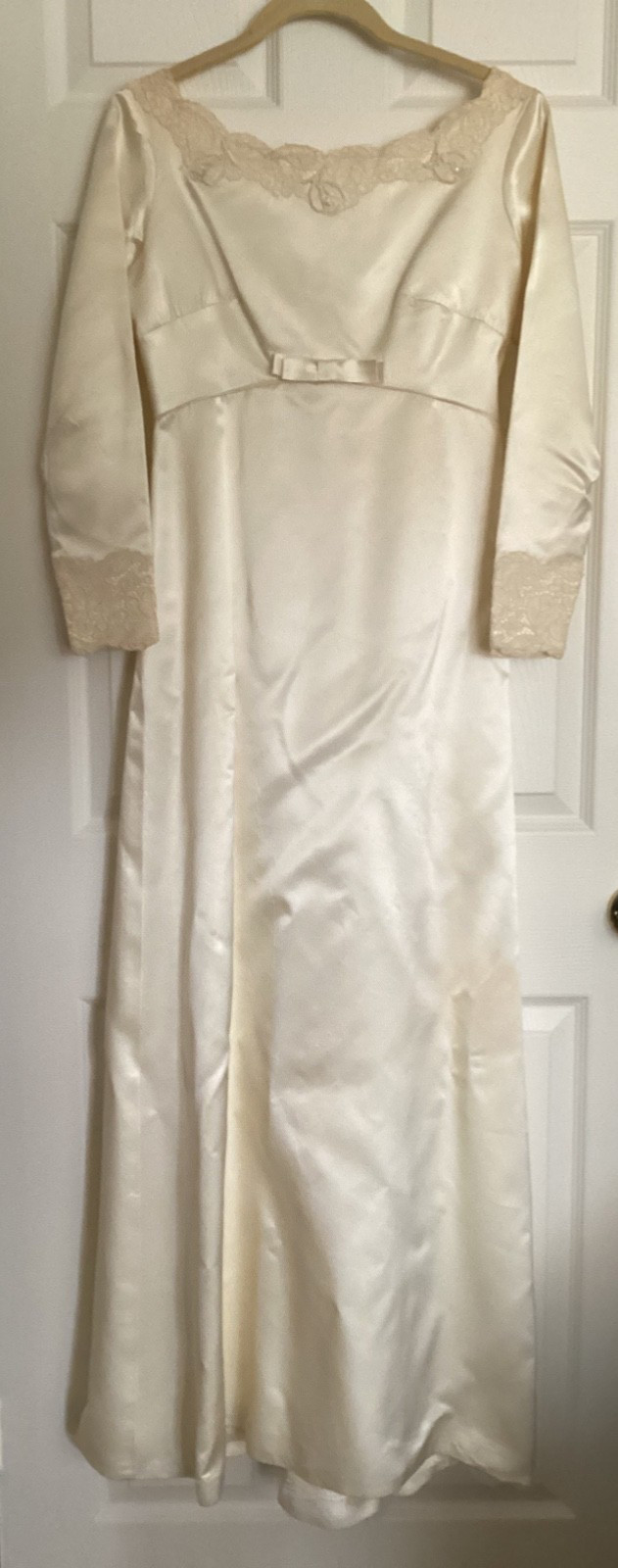 Vtg 60’s Satin Ivory Wedding Gown Dress Edythe Vincent Alfred Angelo Sz S