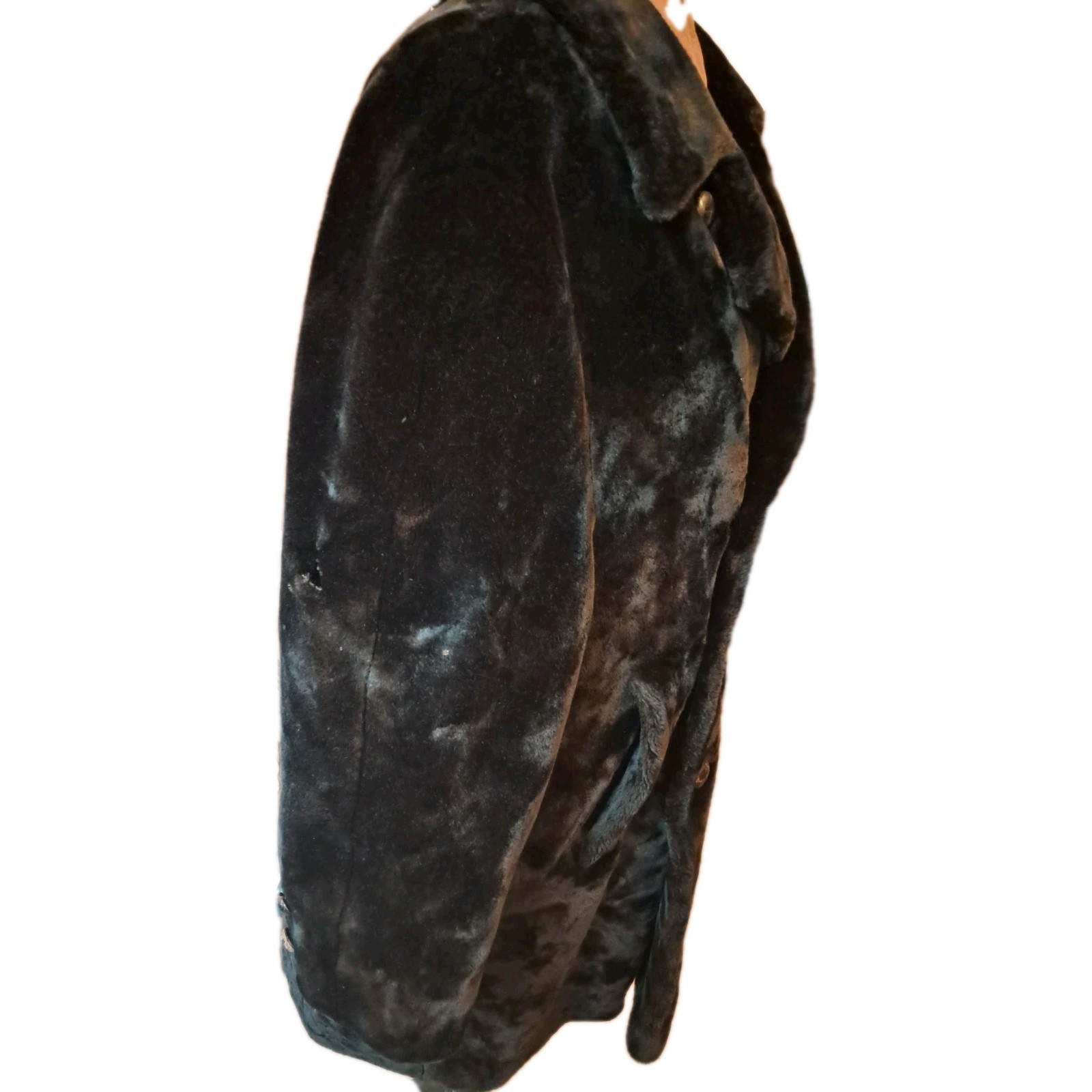 Rare Find Vintage 1960s-80s Glensea GLENOIT Black Faux Fur Mob Glam Swing Coat *