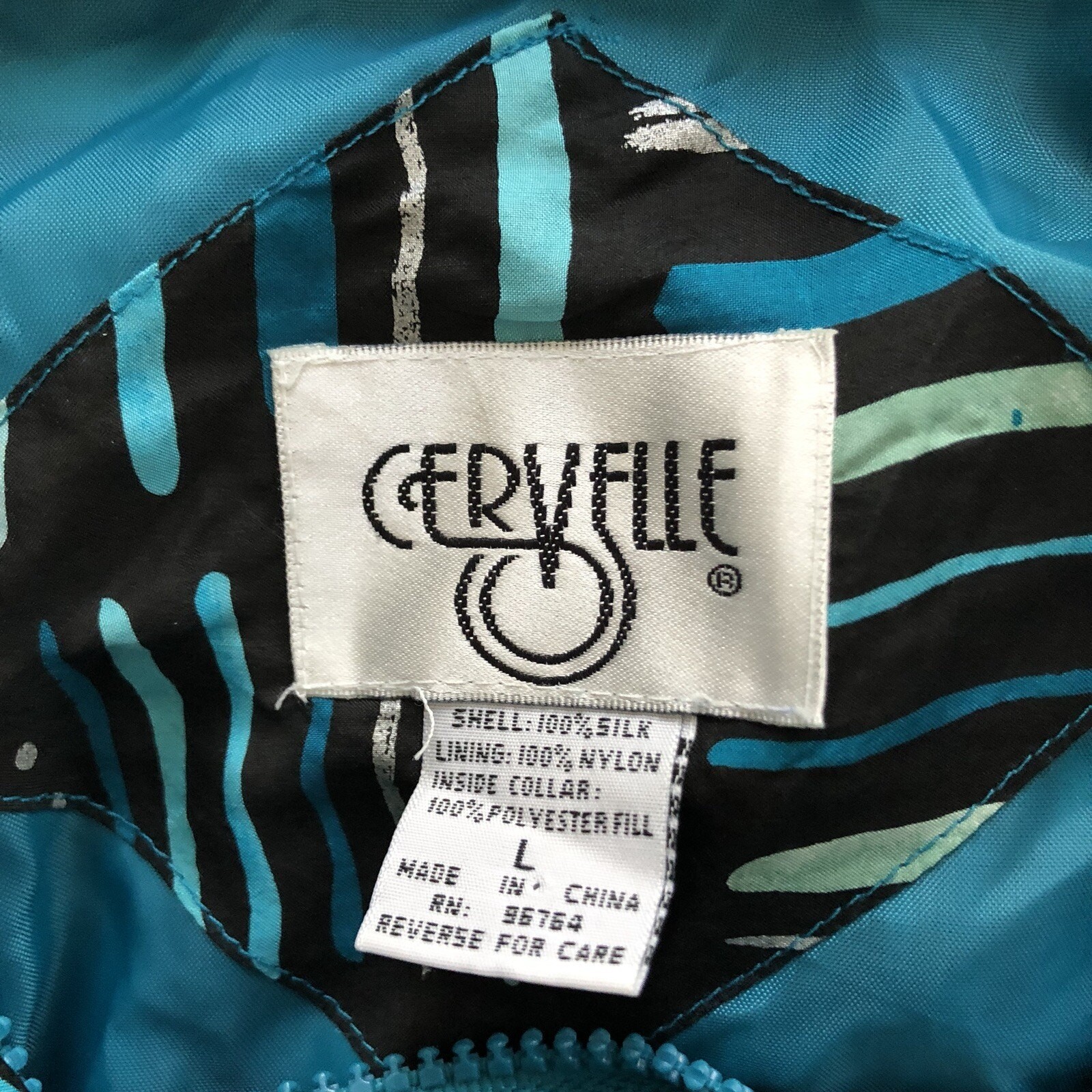 Silk Windbreaker Jacket Vintage Cervelle Blue Black Silver Size Large Lined