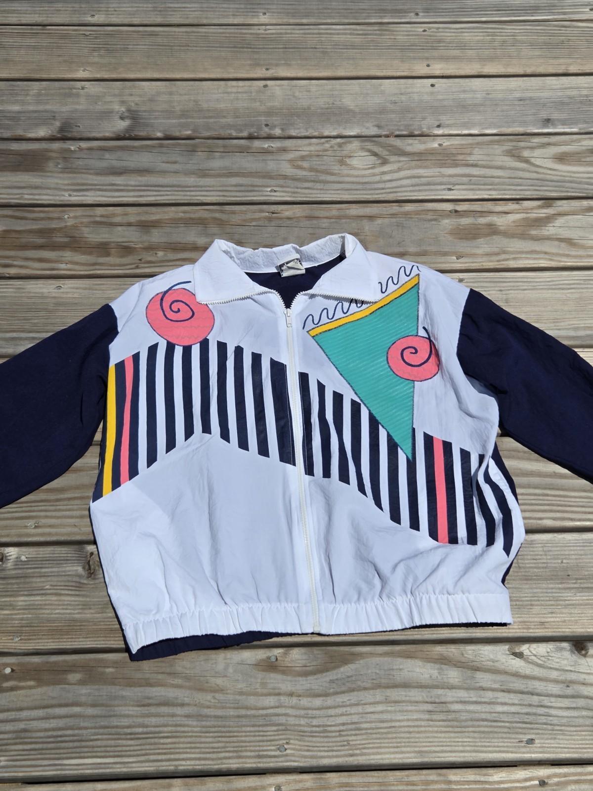 Vintage 90s Teddi Sport Geometric Windbreaker Jacket Memphis Neon Abstract Sz M
