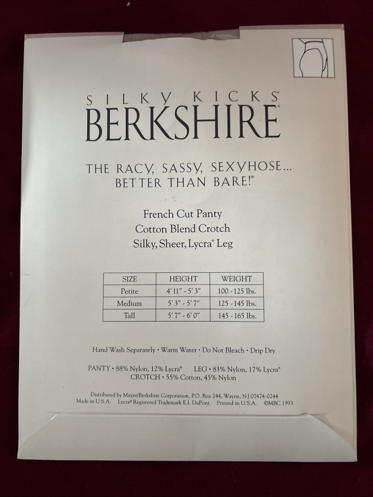 1993 New Berkshire Silky Kicks French Cut Panty LINEN Pantyhose Vintage Tall