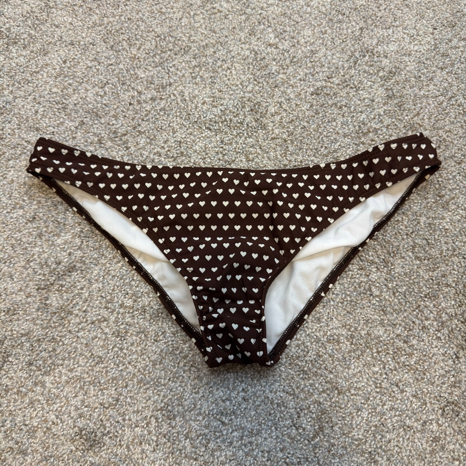 Y2K Vintage Low Rise Bikini Bottoms XL Brown Heart Polka Dot