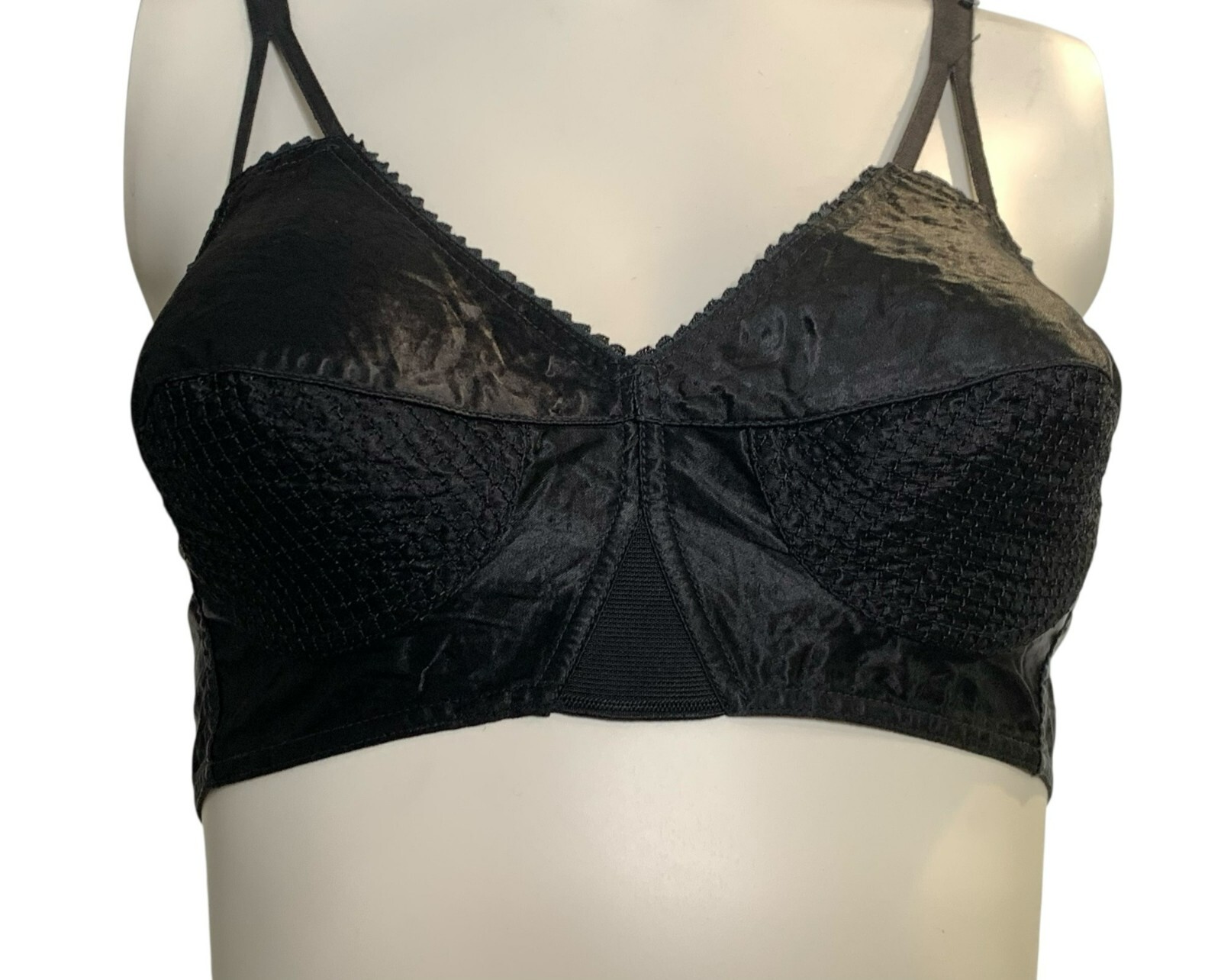 VTG 1950s Life Formfit Co Black Satin Pointed Bullet Bra 42B 34W Pinup Boudoir