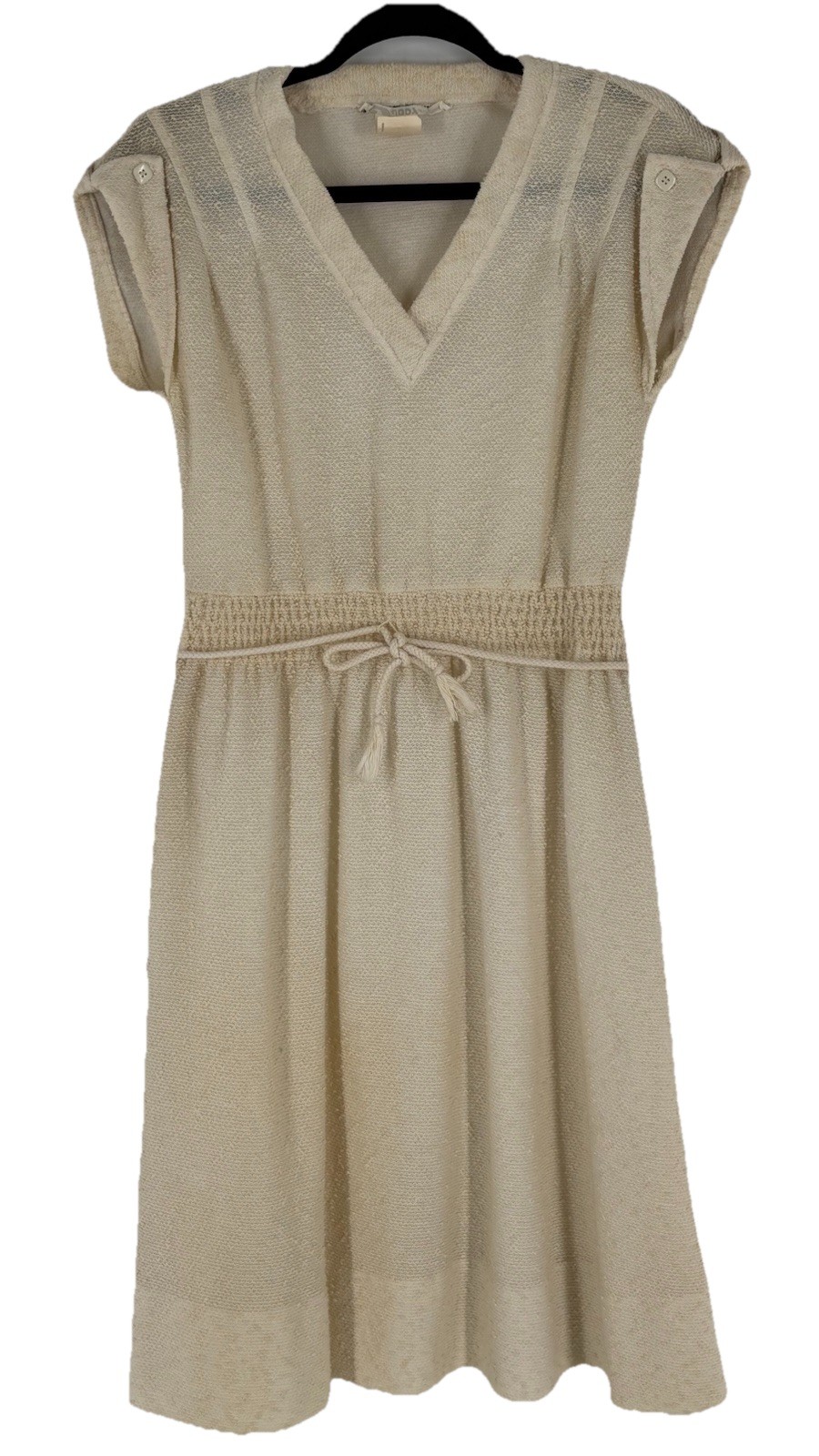 Vintage Jody T Of California Cream Midi Dress Textured Boucle Fabric V-Neck