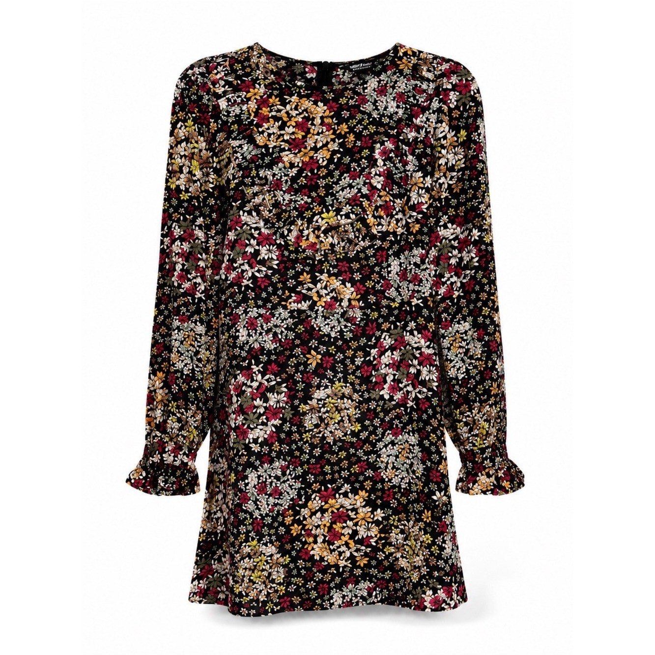 Topshop Floral Ruffle Mini Dress Black Multi Long Sleeve US 4 EU 36
