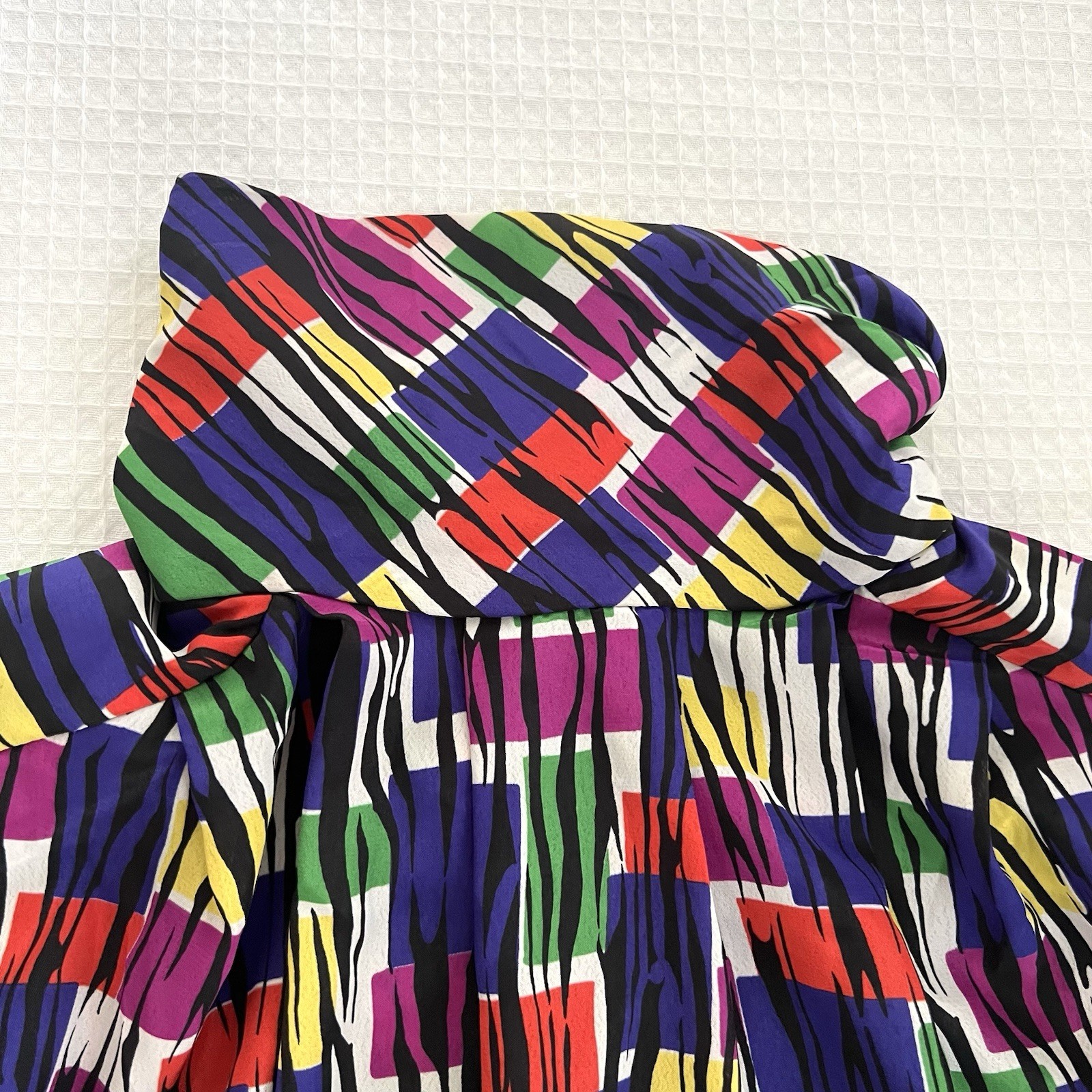VTG 80s Anna Kriste Blouse Sz M/L High Neck Artsy Abstract Shoulder Pad USA Made
