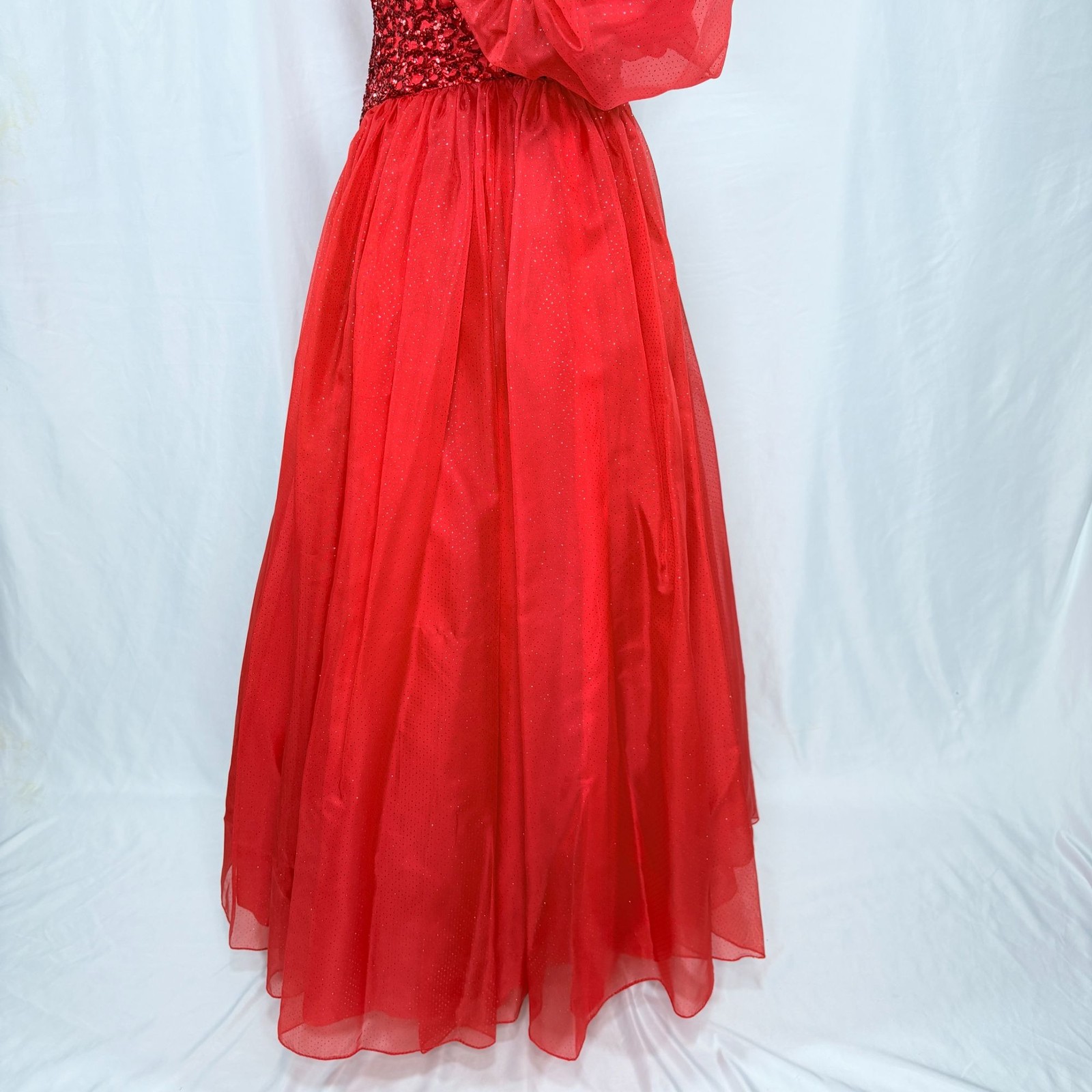 Vintage Mike Benet Red Off the Shoulder Ball Gown Style Gown Dress 8 / Small 25″