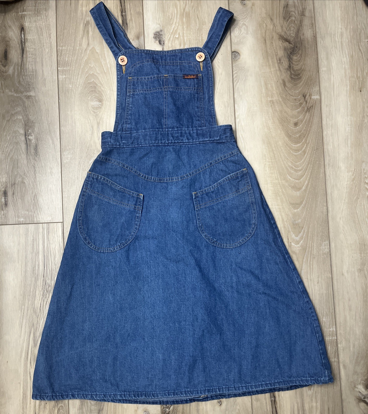 VTG 1970s Landlubber Jean Dress Denim Apron Pinafore Dress Bib Overall Jumper 9