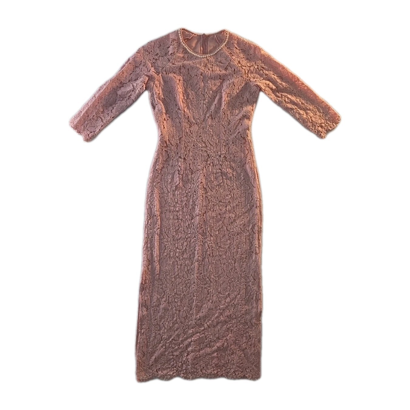Vintage Pink Lace Shirt/Dress With Side Split & Faux Pearl Neckline – Size XXS