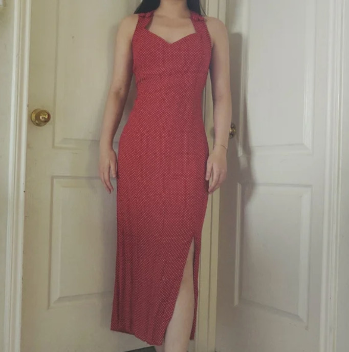 Vintage Red and White Polka Dot Maxi Dress S/M