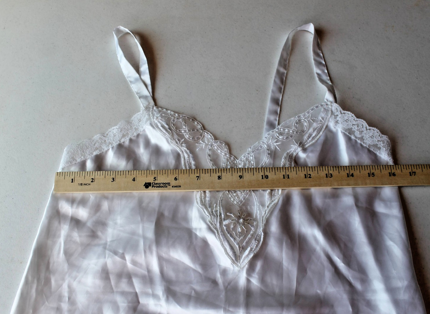 Vintage Body Chic Lingerie Set White Satin Lace Camisole Tap Shorts Bridal Med