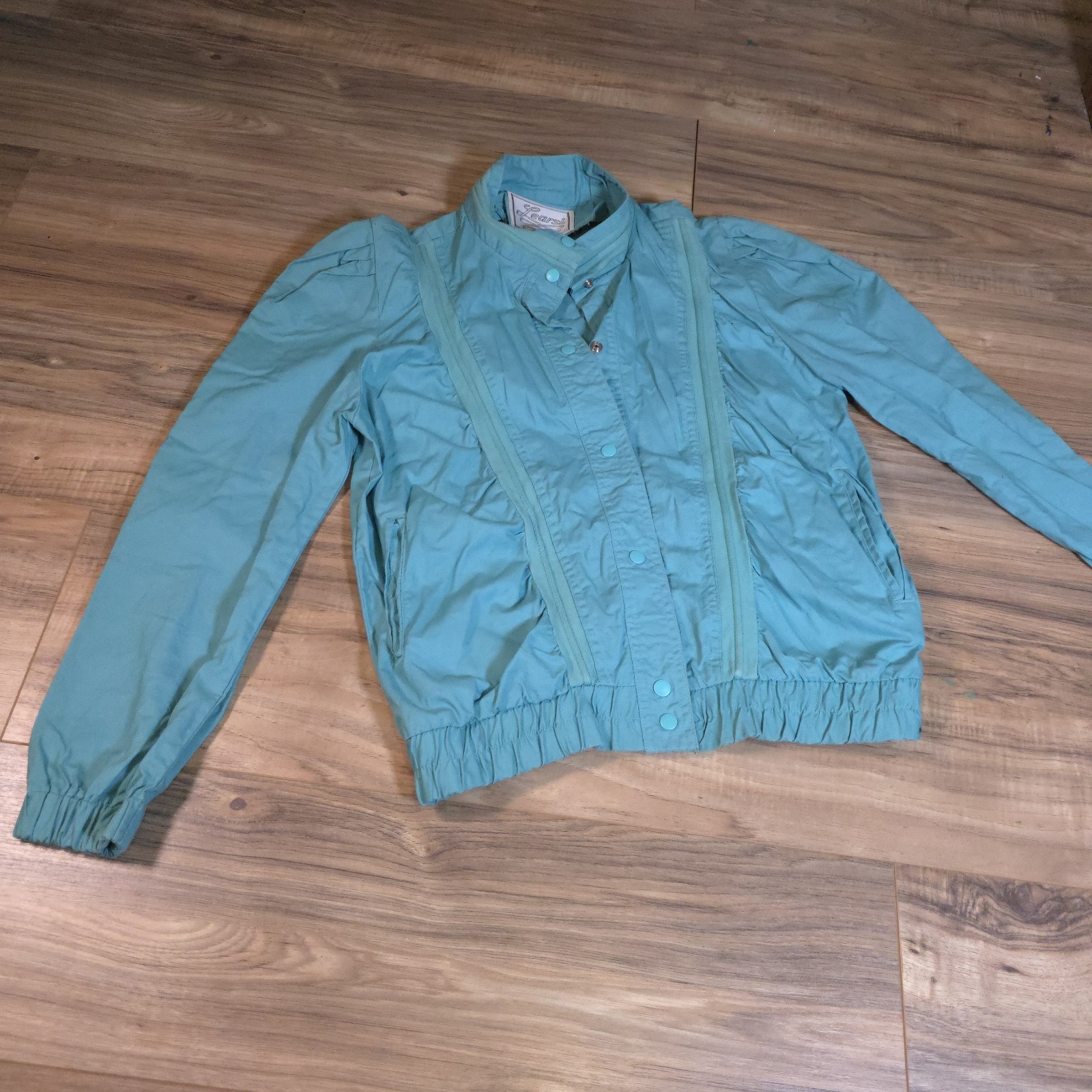 VINTAGE 1980s LEARSI teal 100% Cotton 80s Fitted Jacket Womens M Made In BRASIL