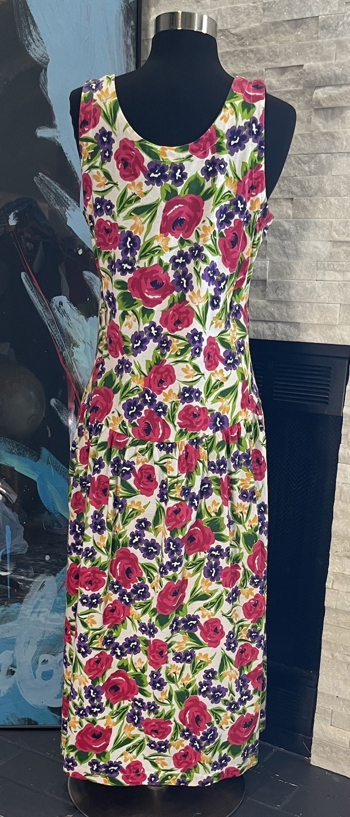 Vintage 80s Floral Cotton Dress With Pockets Size S/M Cottagecore