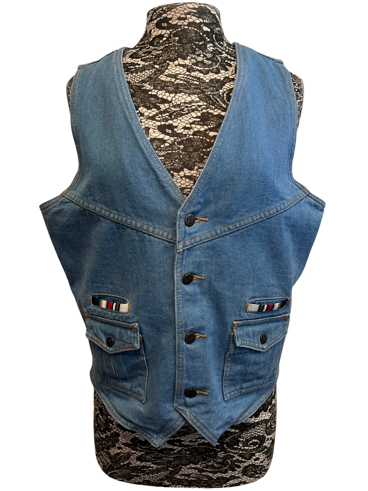 Vintage 1970s Brittania Denim Vest L Cotton Button-Front Retro Streetwear Hippy