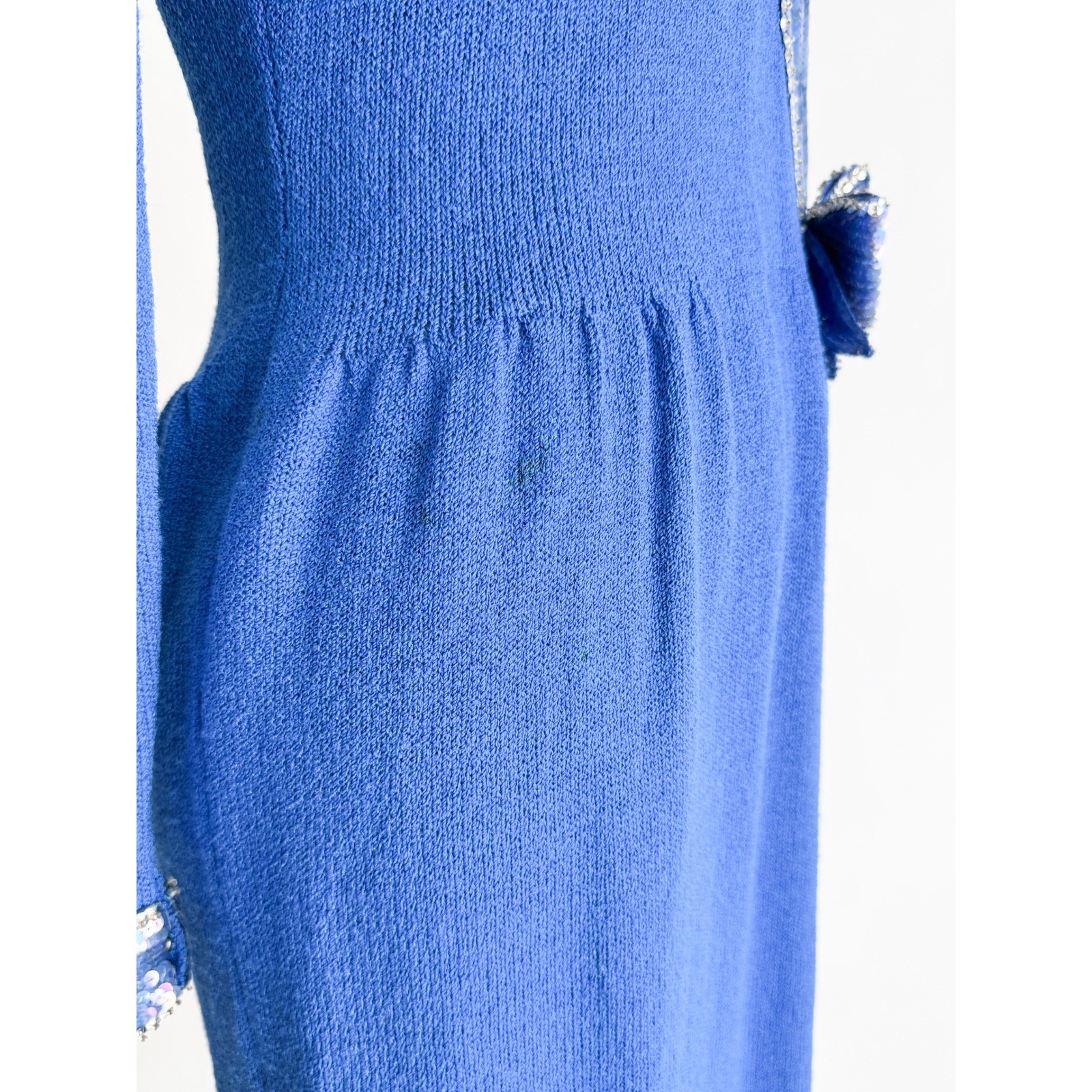 Don Sayres Wellmore Vintage Knit Dress Sequin Bow Blue Wool Blend Midi Blue S-M