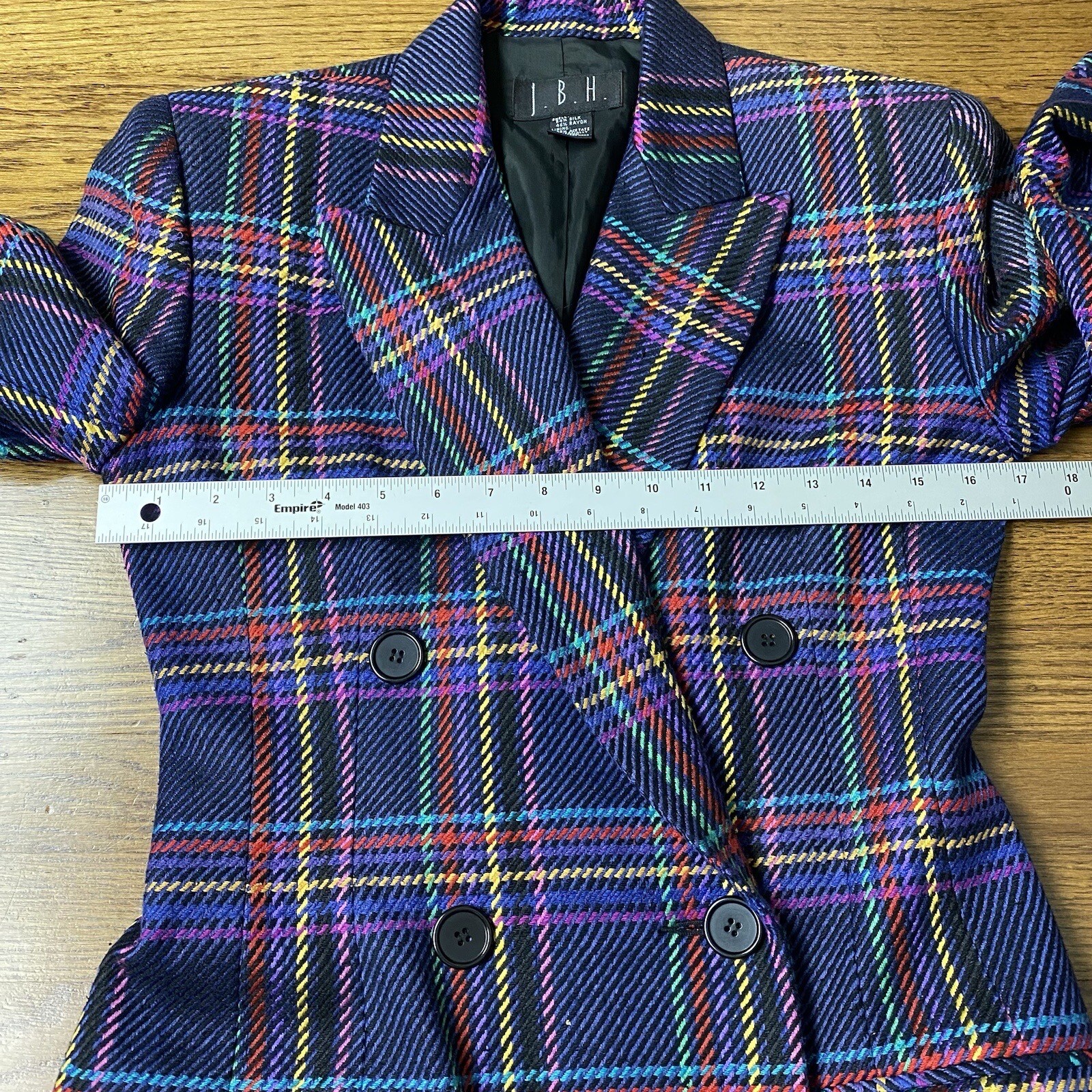 Vintage JBH Double Breasted Blazer Women XS Multicolor Plaid Silk Blend Academia