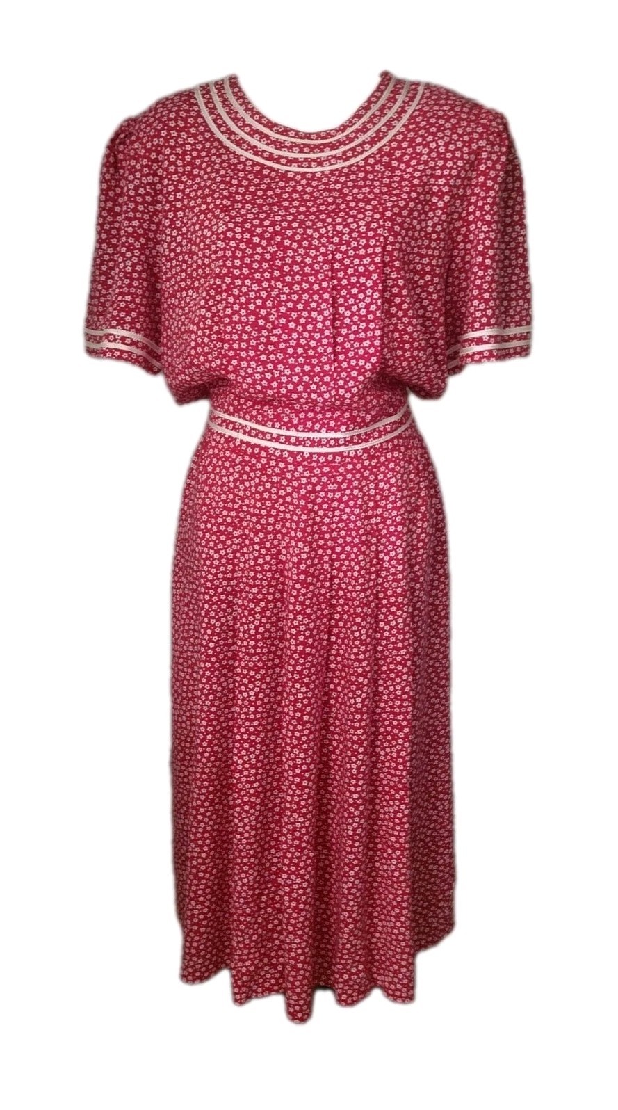 Vintage MHM Melissa Harper 1990s Preppy Dress Sz 16 Red & White Ditsy Print Midi