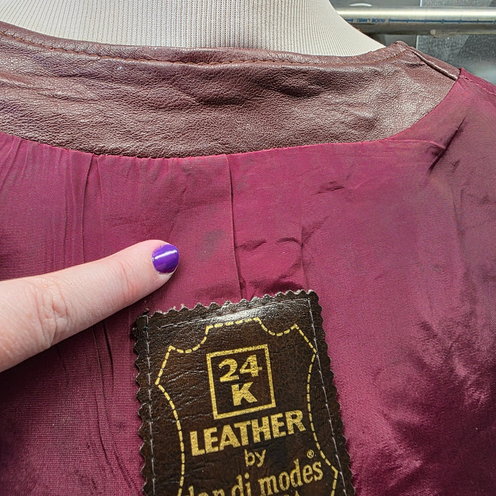 VTG 70s Dan di Modes 24K Leather Cape Coat Burgundy Jacket