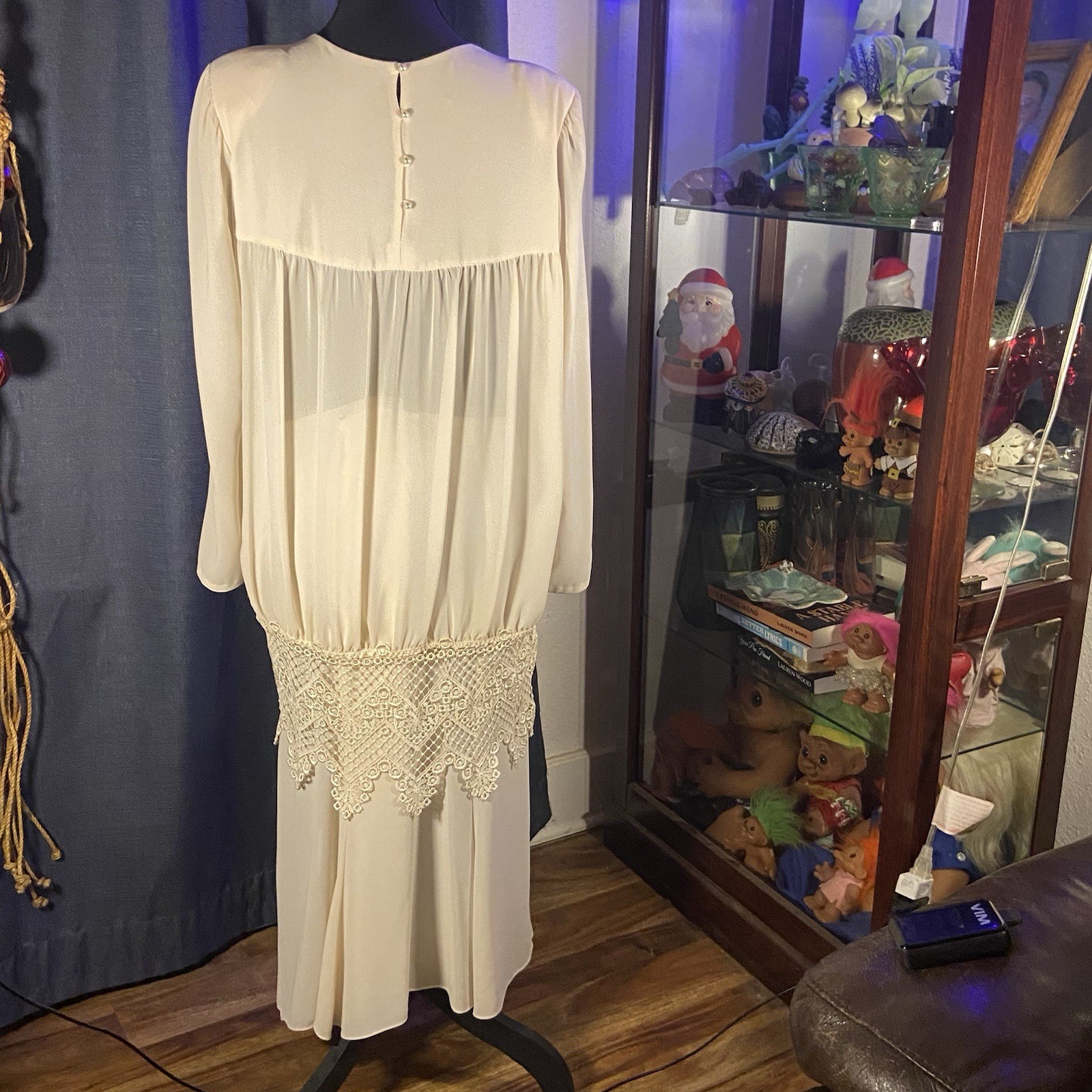 Vintage Miss Ashlee California 2 piece Dress sz M/L 70’s Lace Sheer Ivory