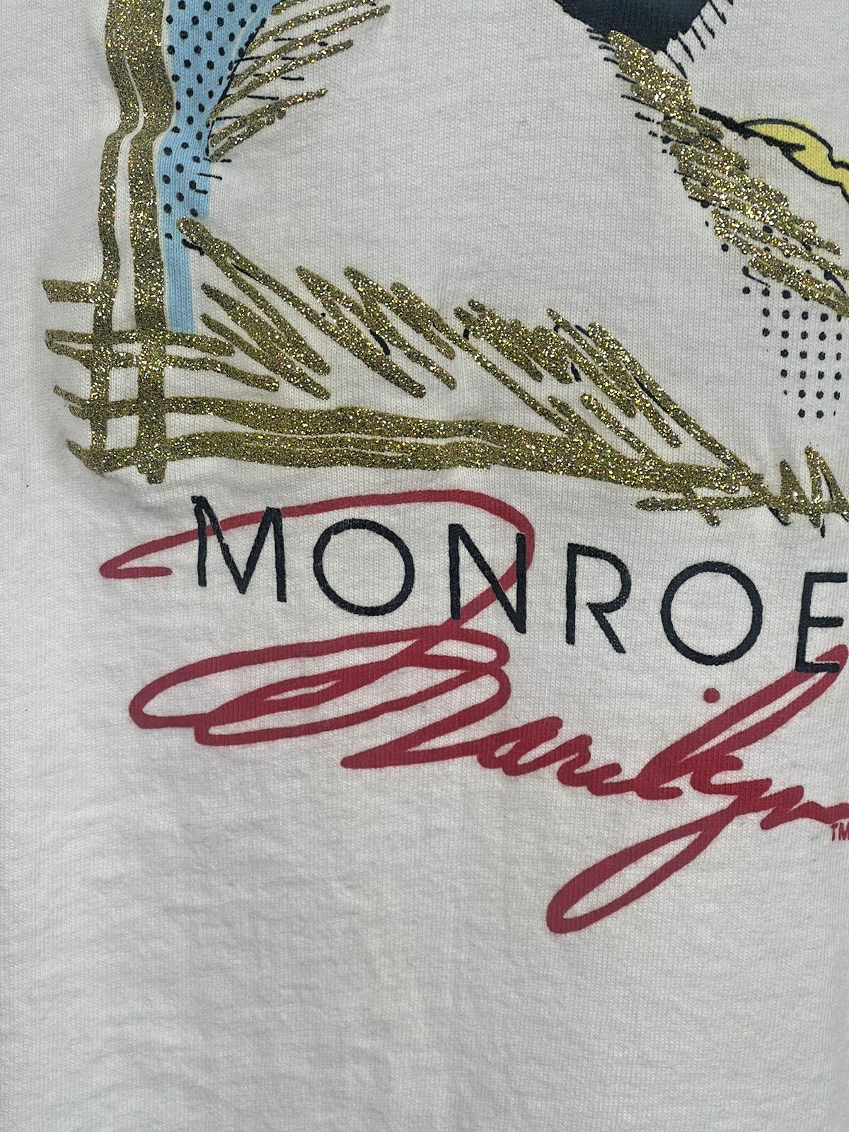VTG Y2K US Large Diamond Dust Marilyn Monroe White Graphic T-Shirt 90’s Grunge