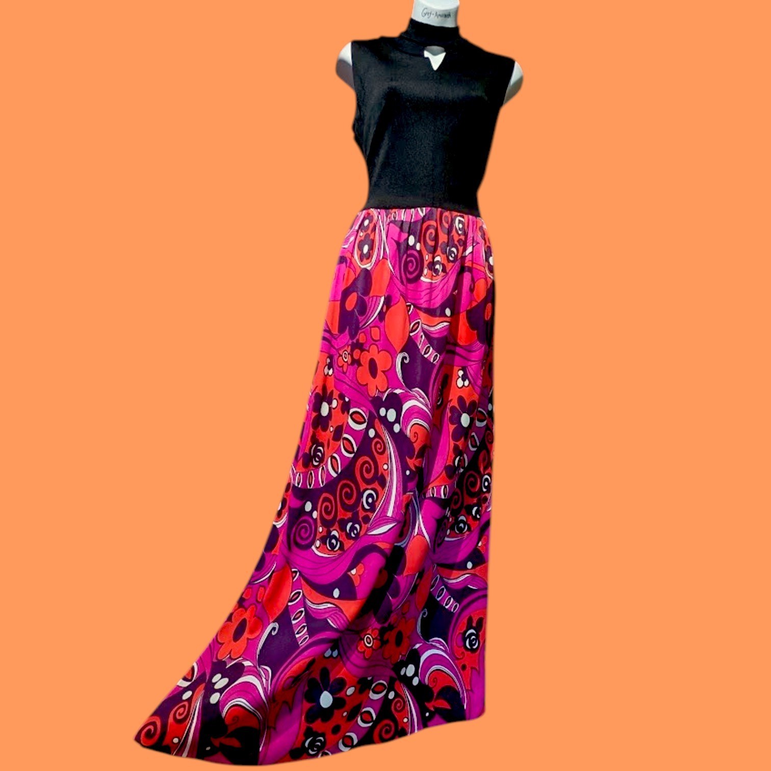 Vintage 70s Maxi Hostess Dress-fits S/M mod gogo hippie psychedelic 60s 6W