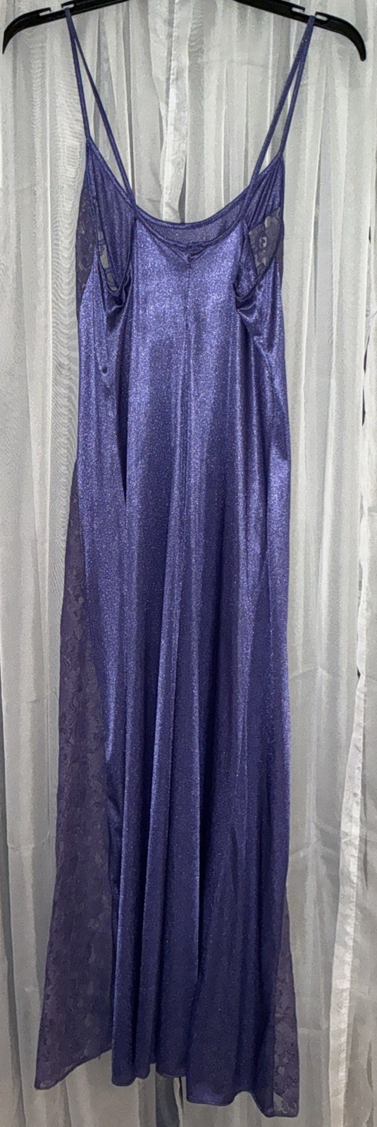 Vintage Lavender Lace Full Slip Silky Maxi Nightgown Storybook Romance Size M