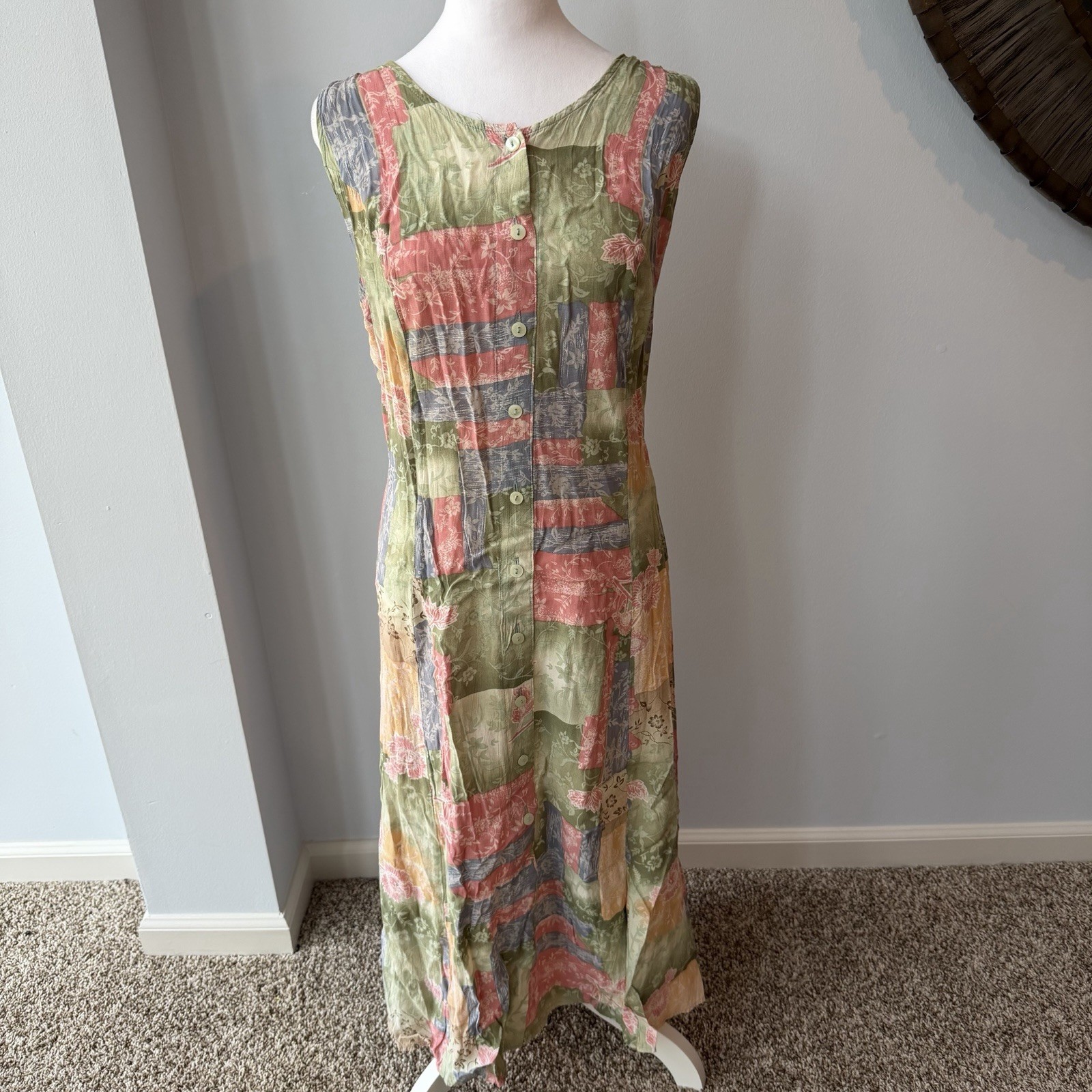 Lady Darian Vintage 90s Cottagecore Floral Patchwork Rayon Maxi Dress Womens 18