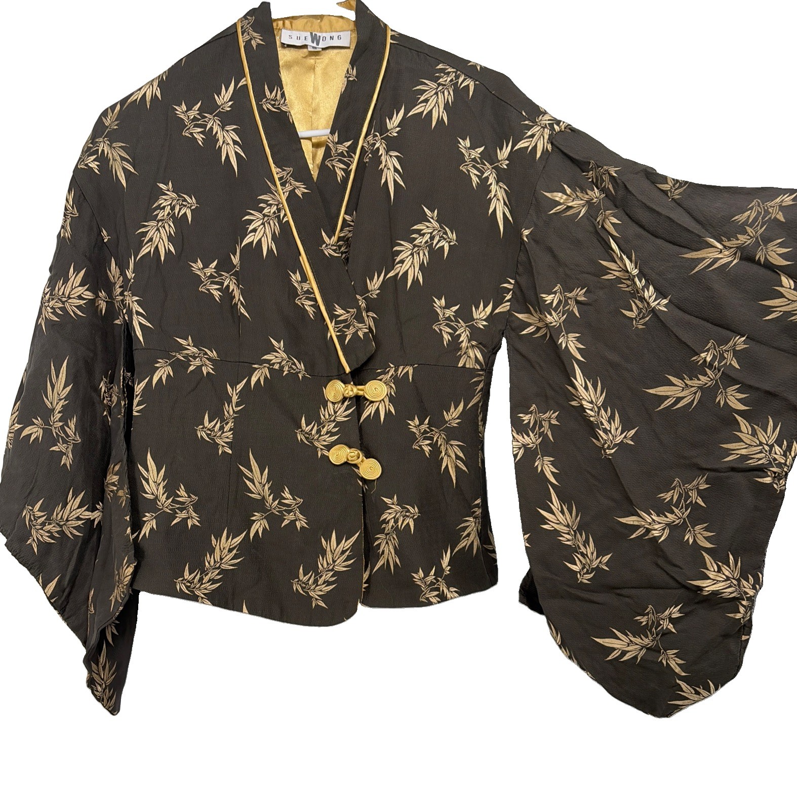 Vintage 80s Sue Wong Gold & Black Asian Inspired Blazer Top Small