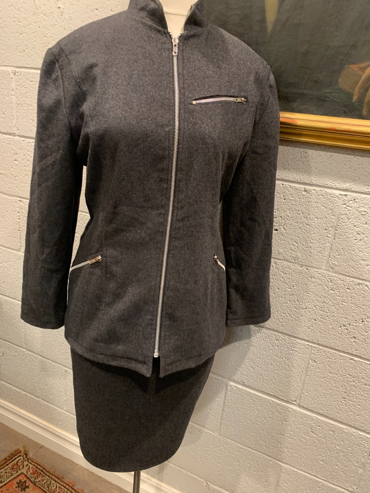 Vintage 2 Piece Wool Dark Grey Suit with Skirt (EU 42) Evelyne Pour Mag Deleine