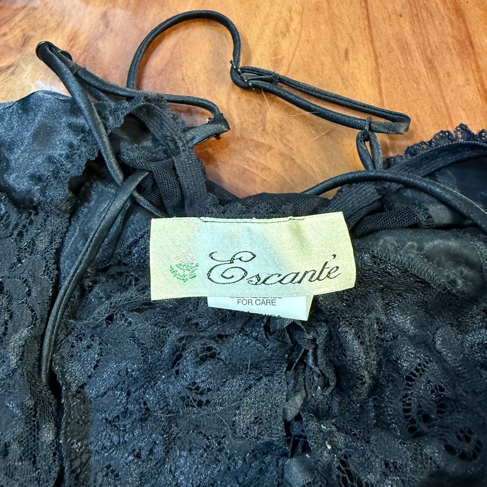 Vintage 90s Escante Lingerie Teddy Small Satin Lace Sheer Sexy Q19