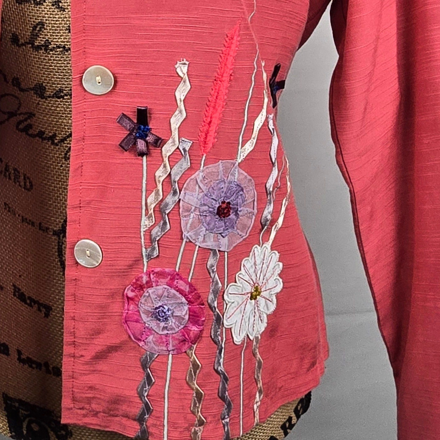 Indigo Moon Womens 2 Piece Set Jacket & T-Shirt Floral Embroidered Pink Purple S