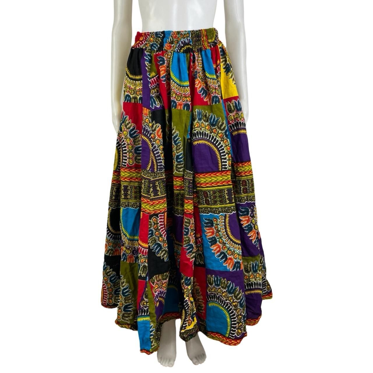 Vintage Cotton Maxi Skirt Size S/M/L 27-31″ Waist 1990s Mixed Print Wide Cut