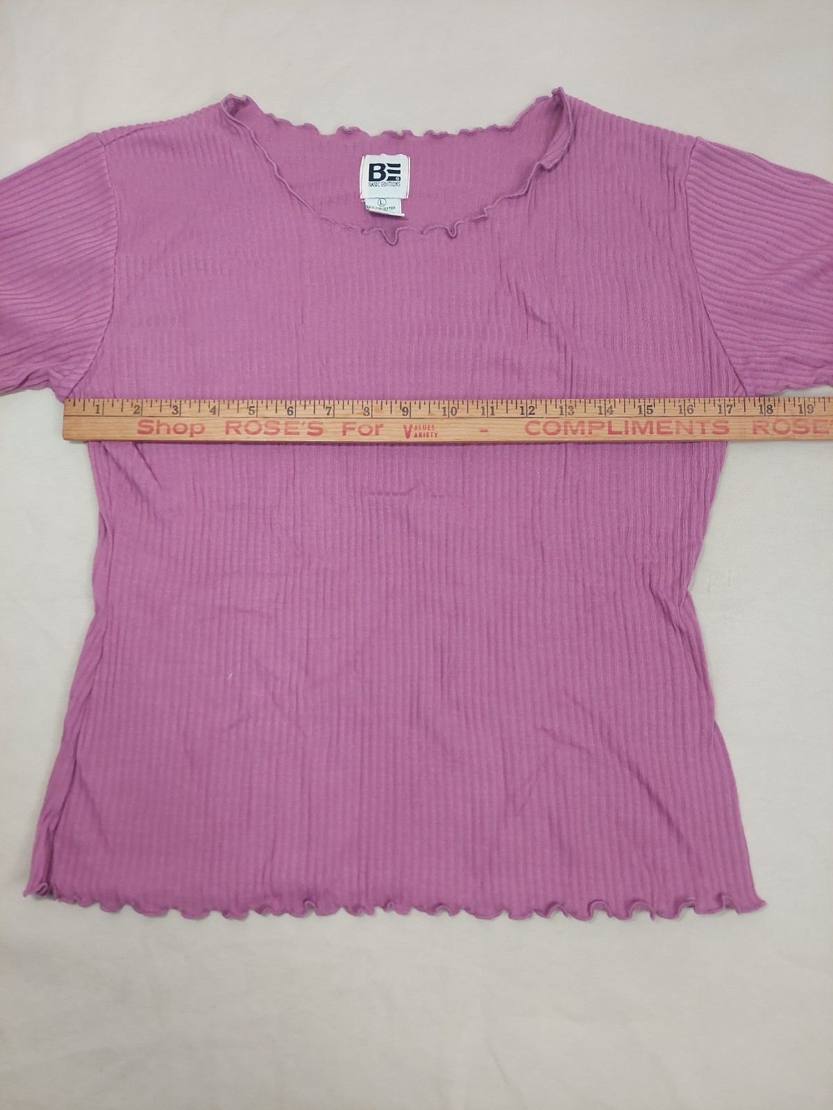 Vintage Y2K Purple Ribbed Lettuce Edge Baby Tee Stretch Top Soft Girl XS/S