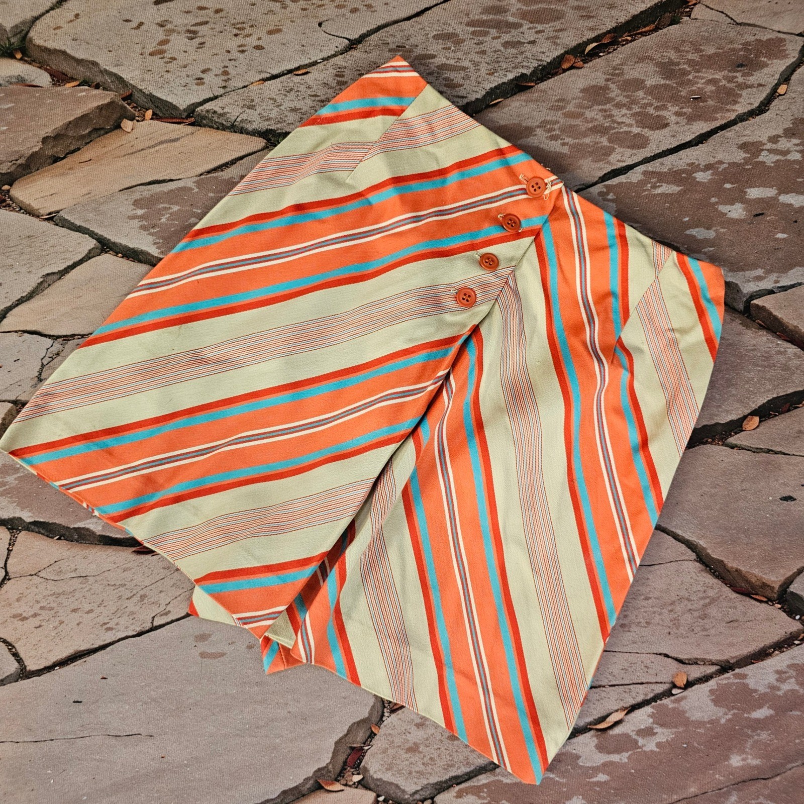 Vintage 1970s Bobbie Brooks Striped High Waisted Shorts Orange Teal Button Front