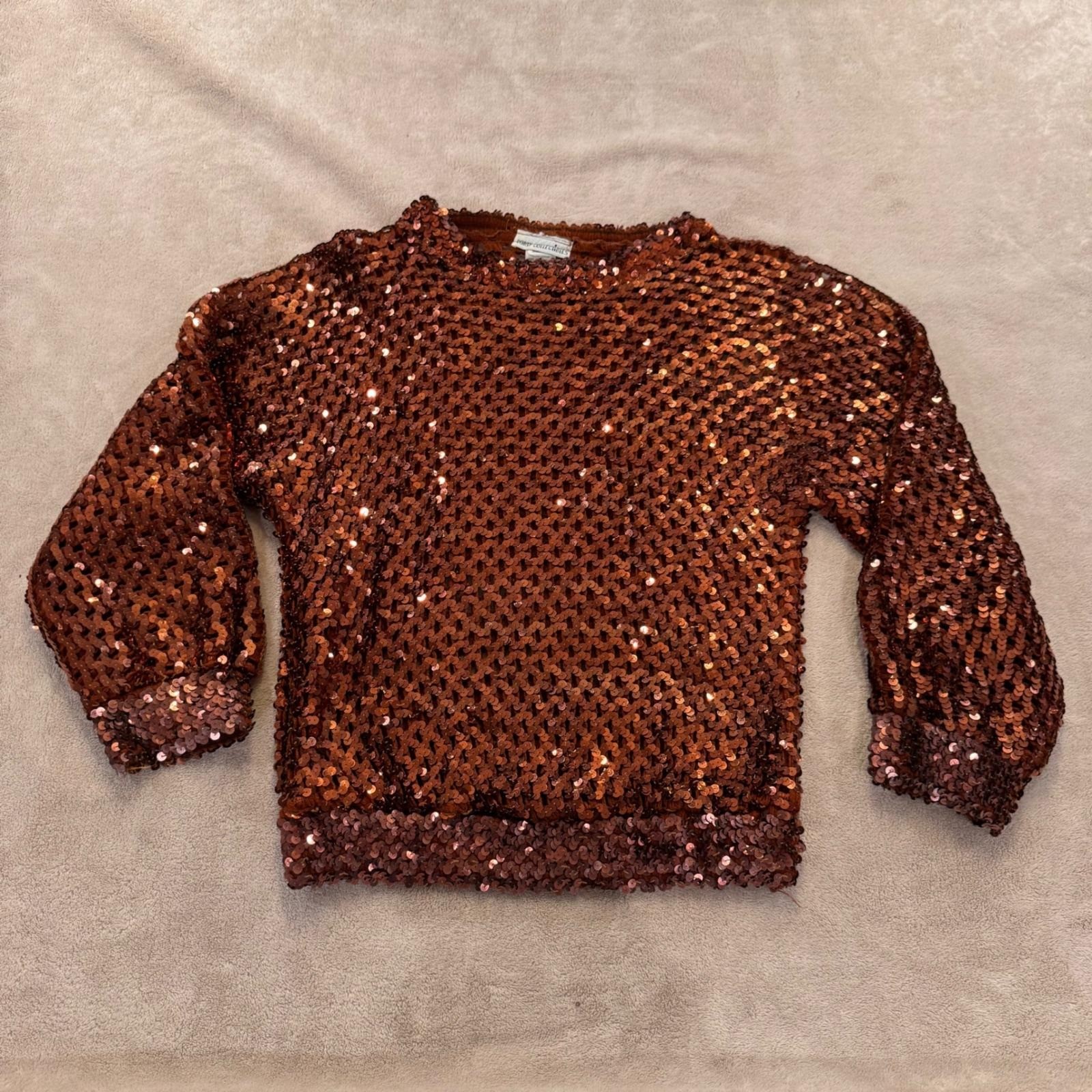 Vintage Western Glam Copper Sequin Long Sleeve Party Top Cocktail Blouse Sz M