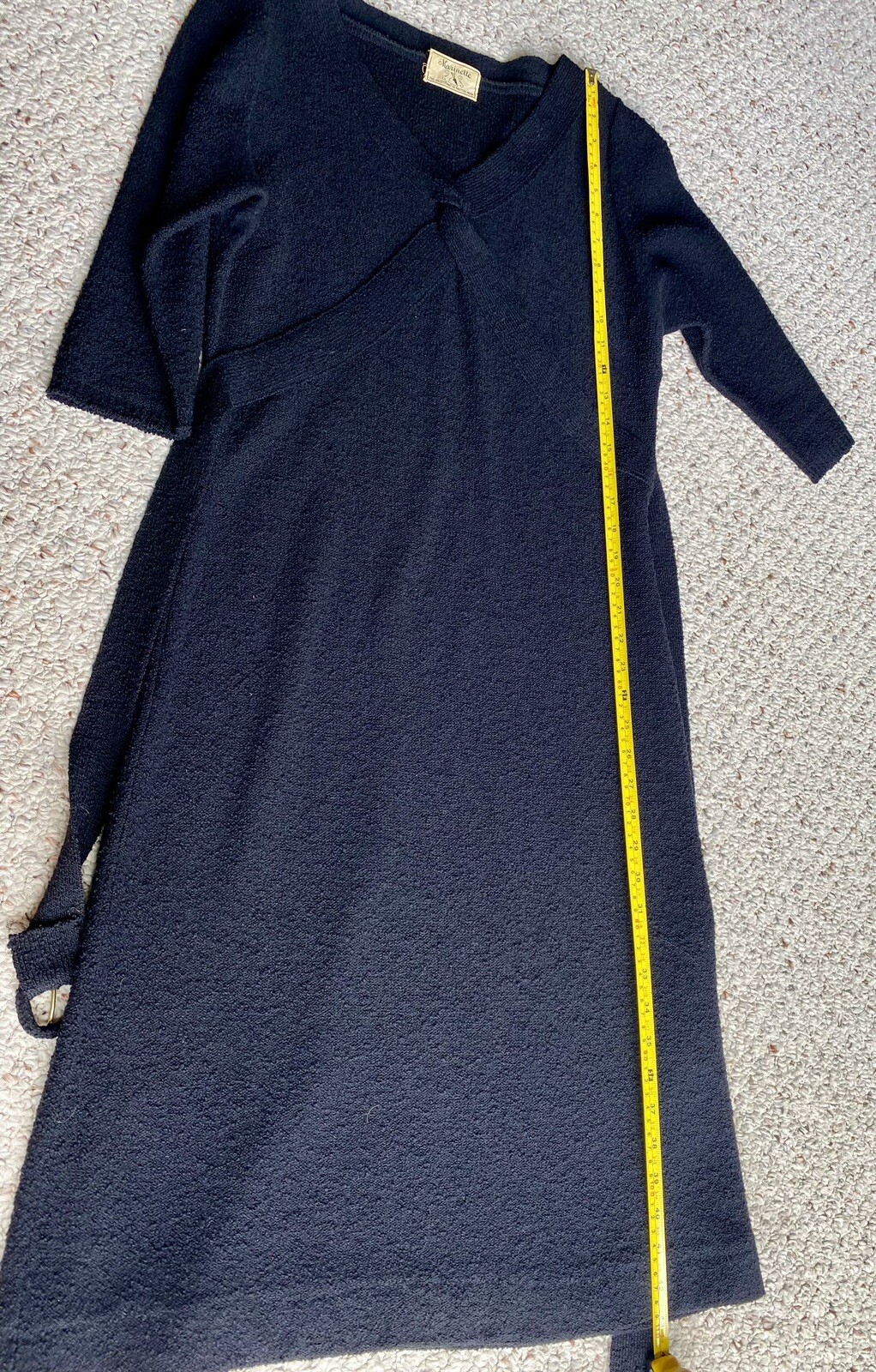 1930s Rare Black Hand-Knit Dress by Marinette w/ Belt