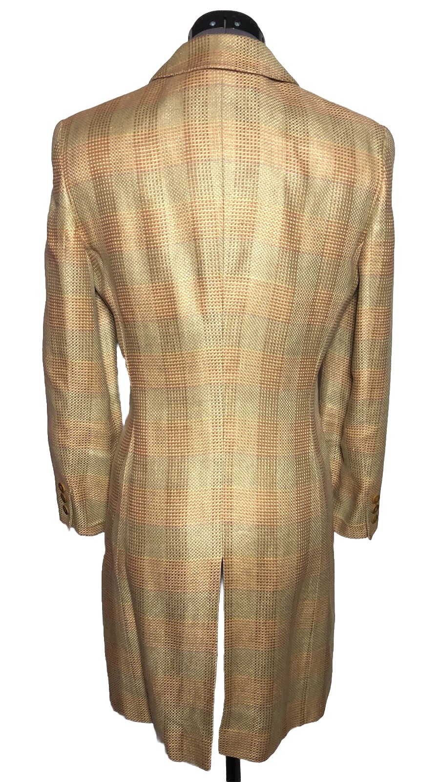 Vtg 80s Giorgio Armani Le Collezion Pink Blue Tan Plaid Long Blazer Italy 40 M